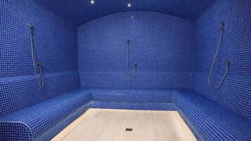 Sauna, hot tub, steam room, massages