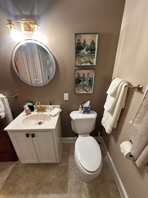 Shower, hair dryer, towels, soap - Unique Lavender Field Staycation - Whole House Near The Wilds (McConnelsville)