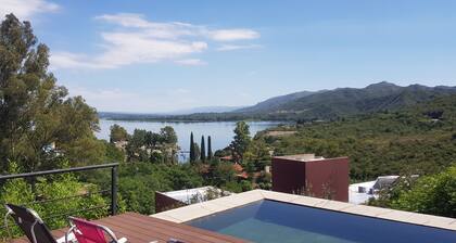 Lodge House, with full view of the lake and mountains.