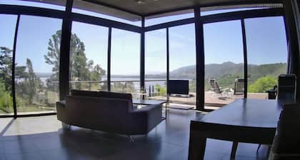 Lodge House, with full view of the lake and mountains.