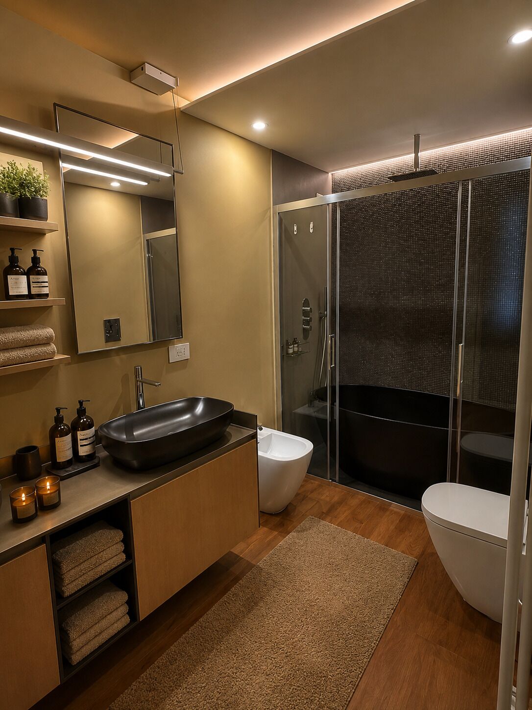 Regadera, secadora de cabello, bidet, toallas 