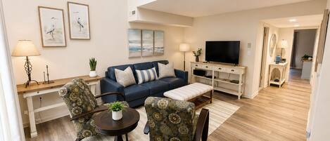 Smart TV, DVD player, books, stereo