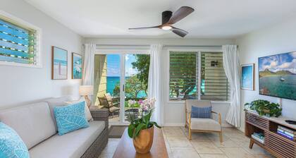 RIGHT ON THE BEACH! Renovated oceanfront two bed townhouse on Kapaa's best beach