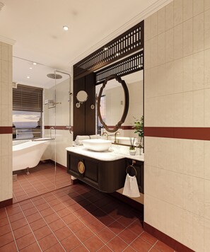 Baignoire et douche séparées, séchoir à cheveux, pantoufles