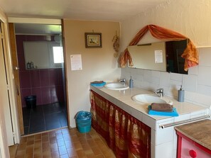 Shower, hair dryer, towels, soap - Vrbo Property (Rogues)