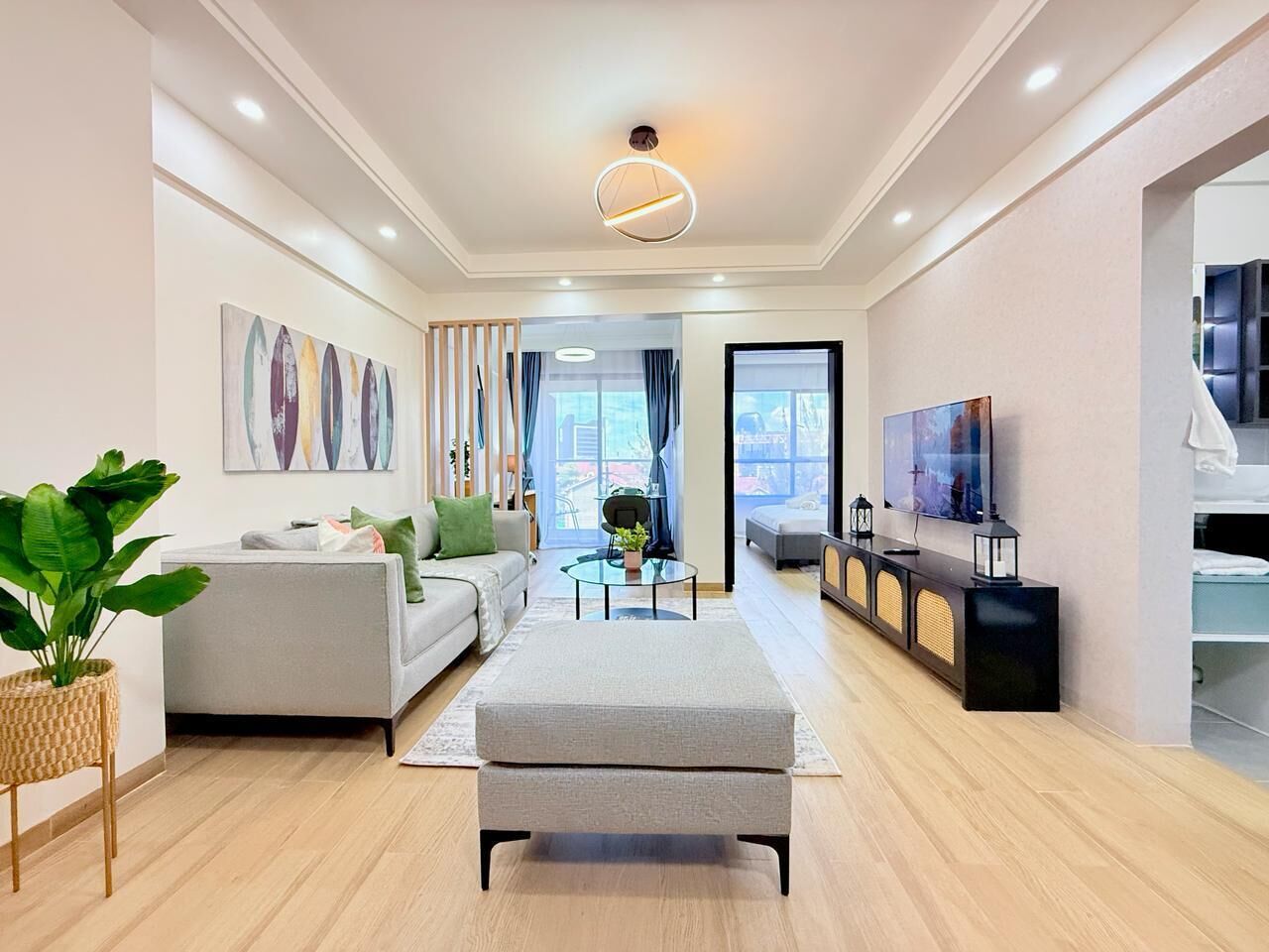 Luxury Apartment, City View | Living area | 32-inch Smart TV with digital channels