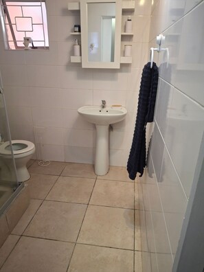 Een douche, een haardroger, handdoeken