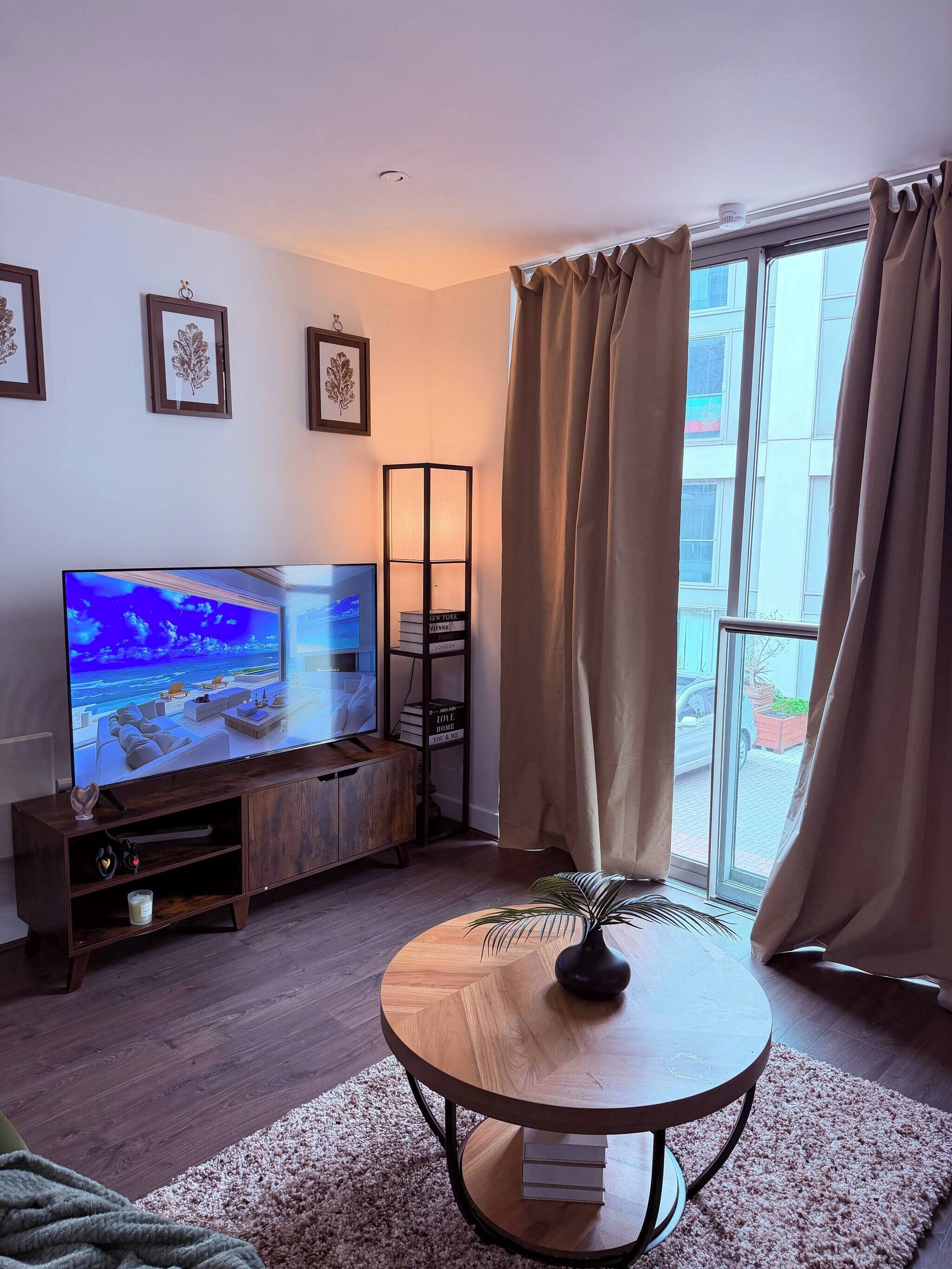 TV, fireplace