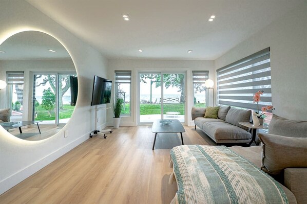 TV, fireplace
