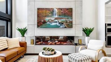 TV, fireplace