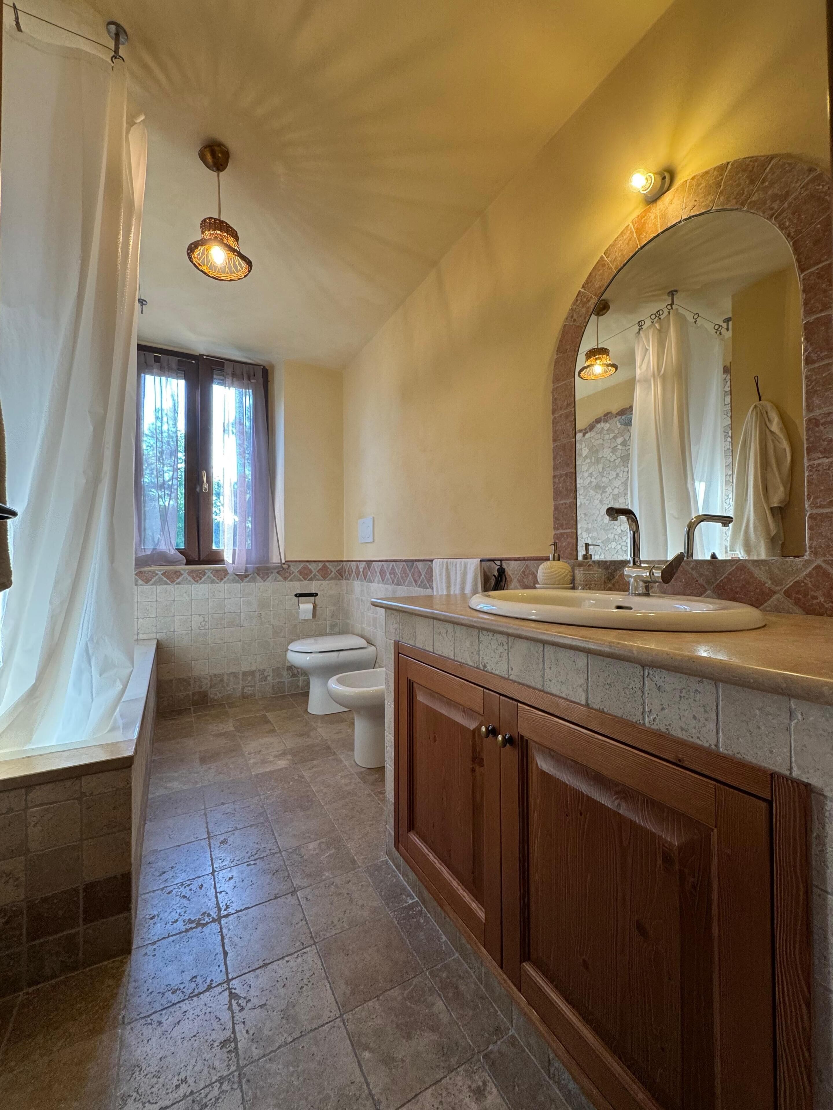 Shower, hair dryer, bidet, towels