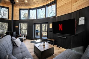 TV, fireplace, video games, stereo