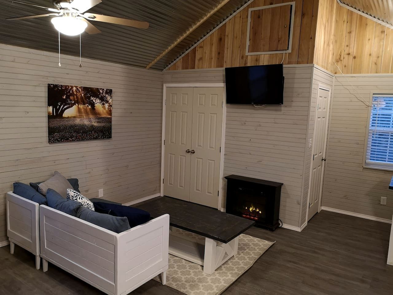 TV, fireplace