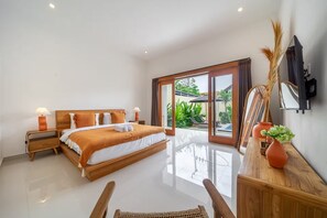 Vila luxo, 2 quartos, piscina particular | Roupas de cama de algodão egípcio, roupas de cama premium