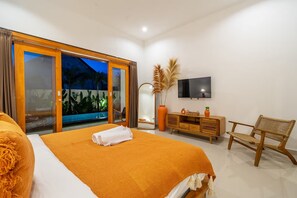 Vila luxo, 2 quartos, piscina particular | Roupas de cama de algodão egípcio, roupas de cama premium
