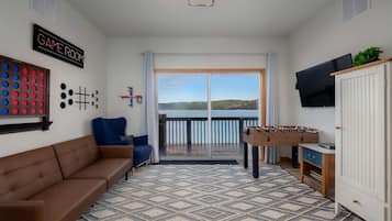 TV, DVD player, table football, video library