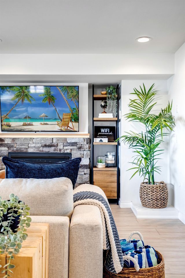 TV, fireplace