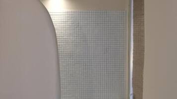 Douche, serviettes fournies, shampoing