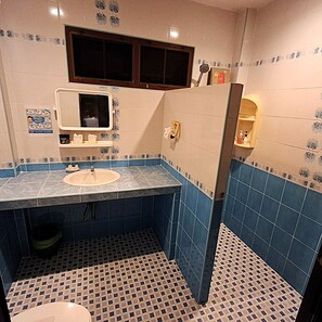 Een douche, gratis toiletartikelen, een haardroger, handdoeken