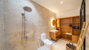 Family Villa, 2 Bedrooms, Private Pool | Bathroom | Bathrobes, slippers, bidet
