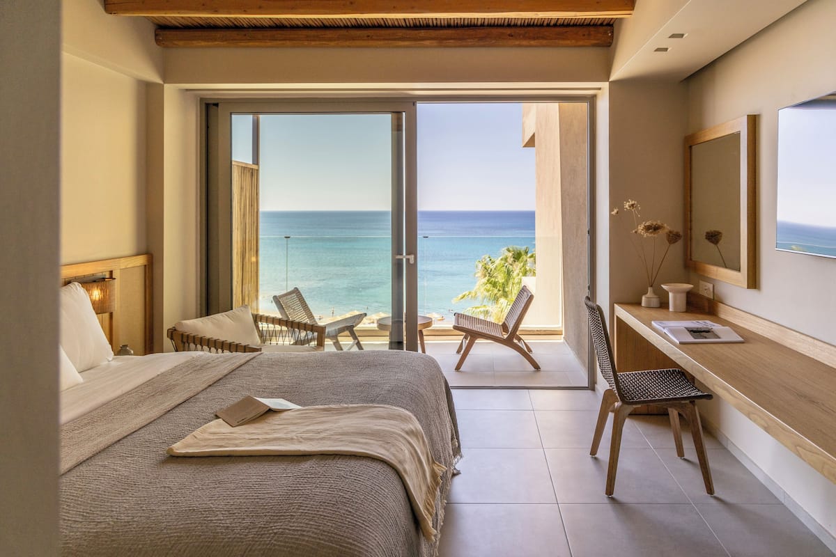 Aegean Double with Sea View | In-room safe, desk, laptop workspace, blackout drapes