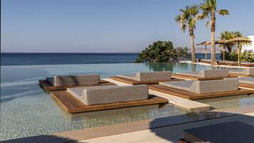 Seasonal outdoor pool, open 9:00 AM to 5:00 PM, pool umbrellas
