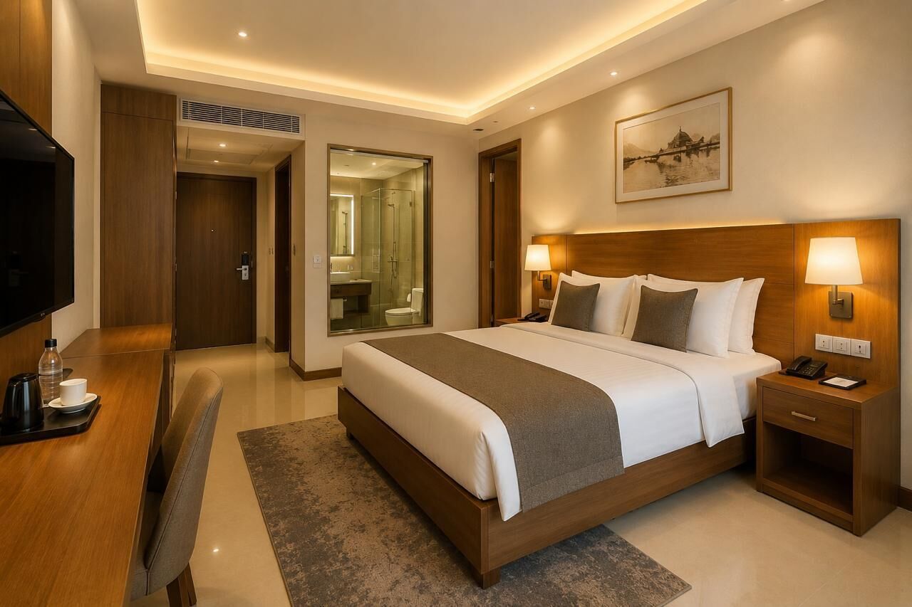 Kamar Double, pemandangan kota | Meja kerja, ruang kerja ramah laptop, Wi-Fi gratis, dan seprai linen