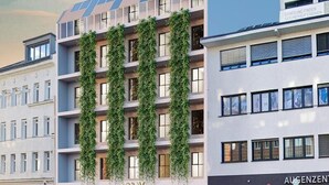 A modern building with a flat roof, large windows, and vertical gardens. - Bob W Vienna Döbling (Vienna)