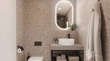 Shower, free toiletries, hair dryer, towels