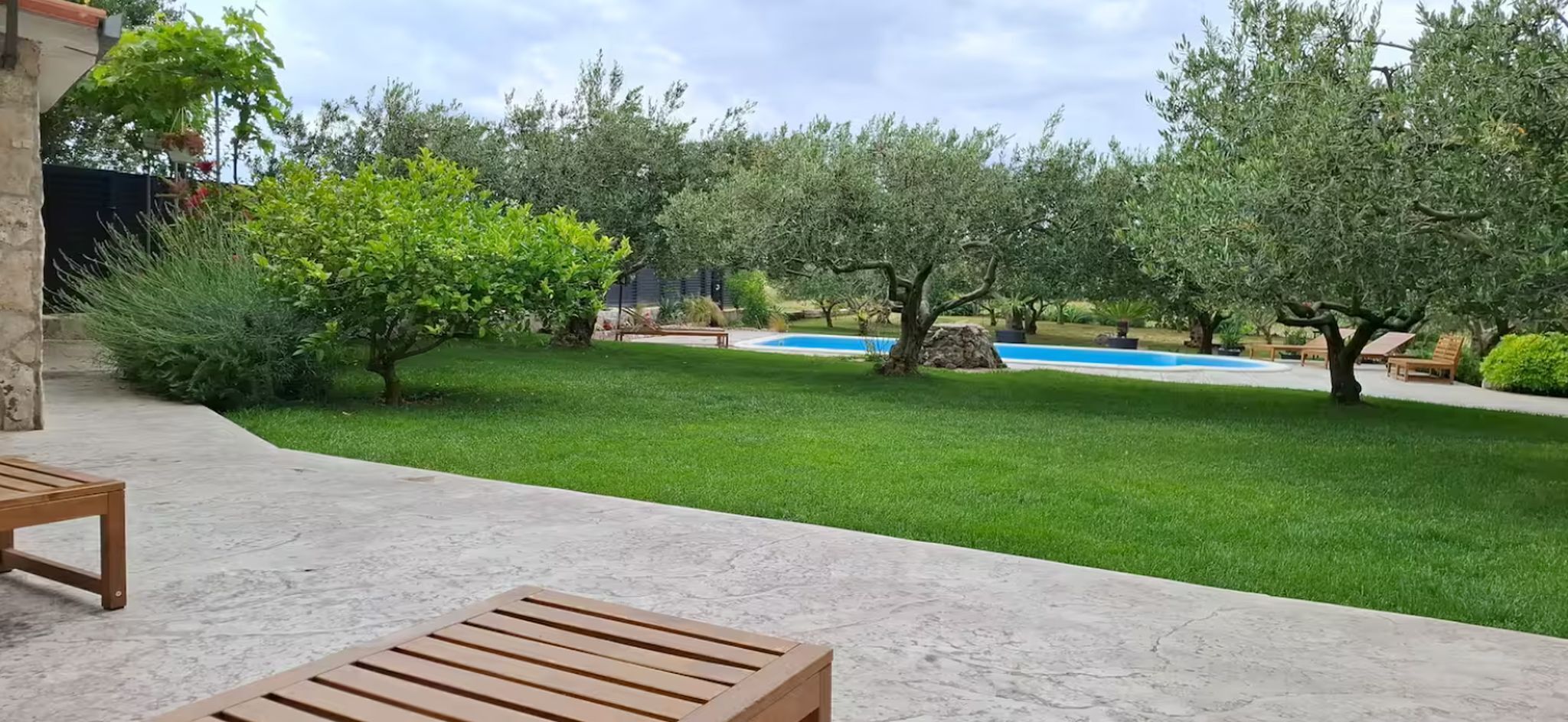 Outdoor pool, pool umbrellas