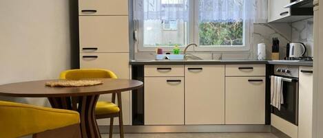 Apartment (A2) | Private kitchen | Fridge, oven, stovetop, espresso maker
