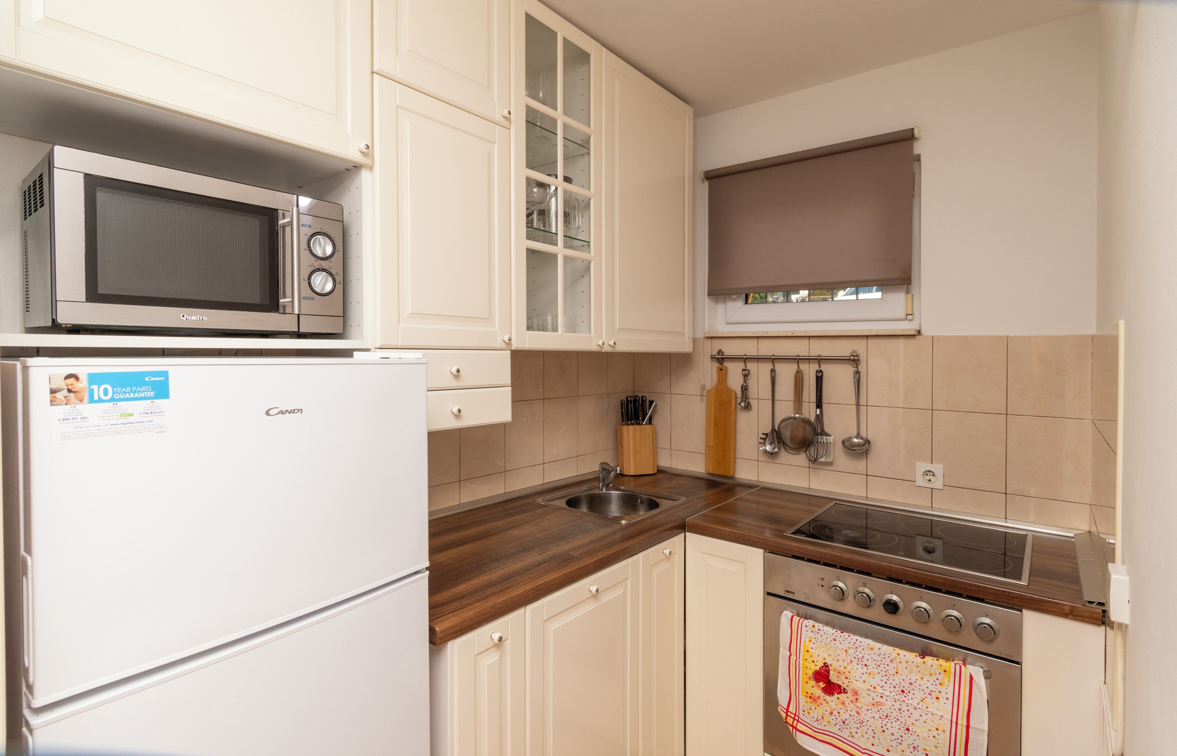 Apartamento (A1) | Cocina privada | Frigorífico, microondas, horno y placa de cocina