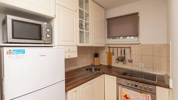Apartment (A1) | Private kitchen | Fridge, microwave, oven, stovetop