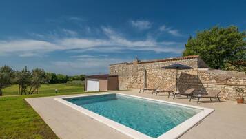 Outdoor pool, pool umbrellas