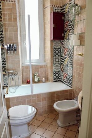 Secador de pelo, bidet, toallas, jabón