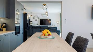 Villa | Private kitchen | Fridge, microwave, oven, stovetop