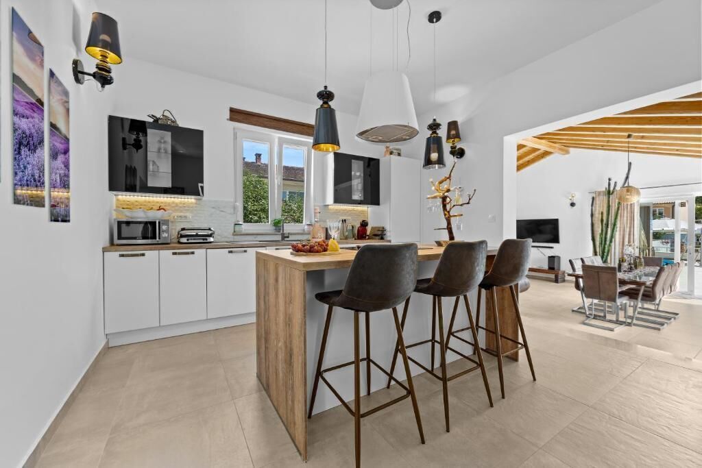 Villa | Private kitchen | Espresso maker, coffee/tea maker, fridge, microwave