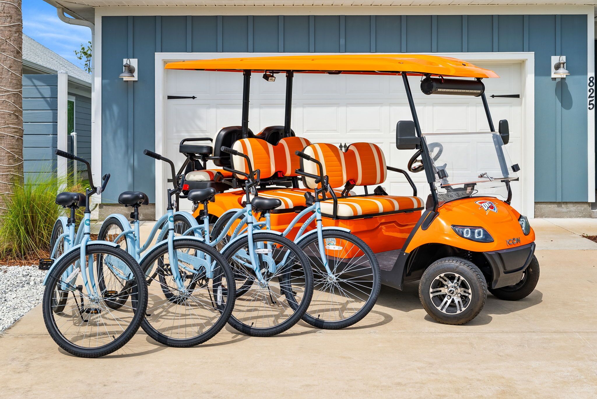 Cruise the community on the 6 seater golf cart or provided bikes!
