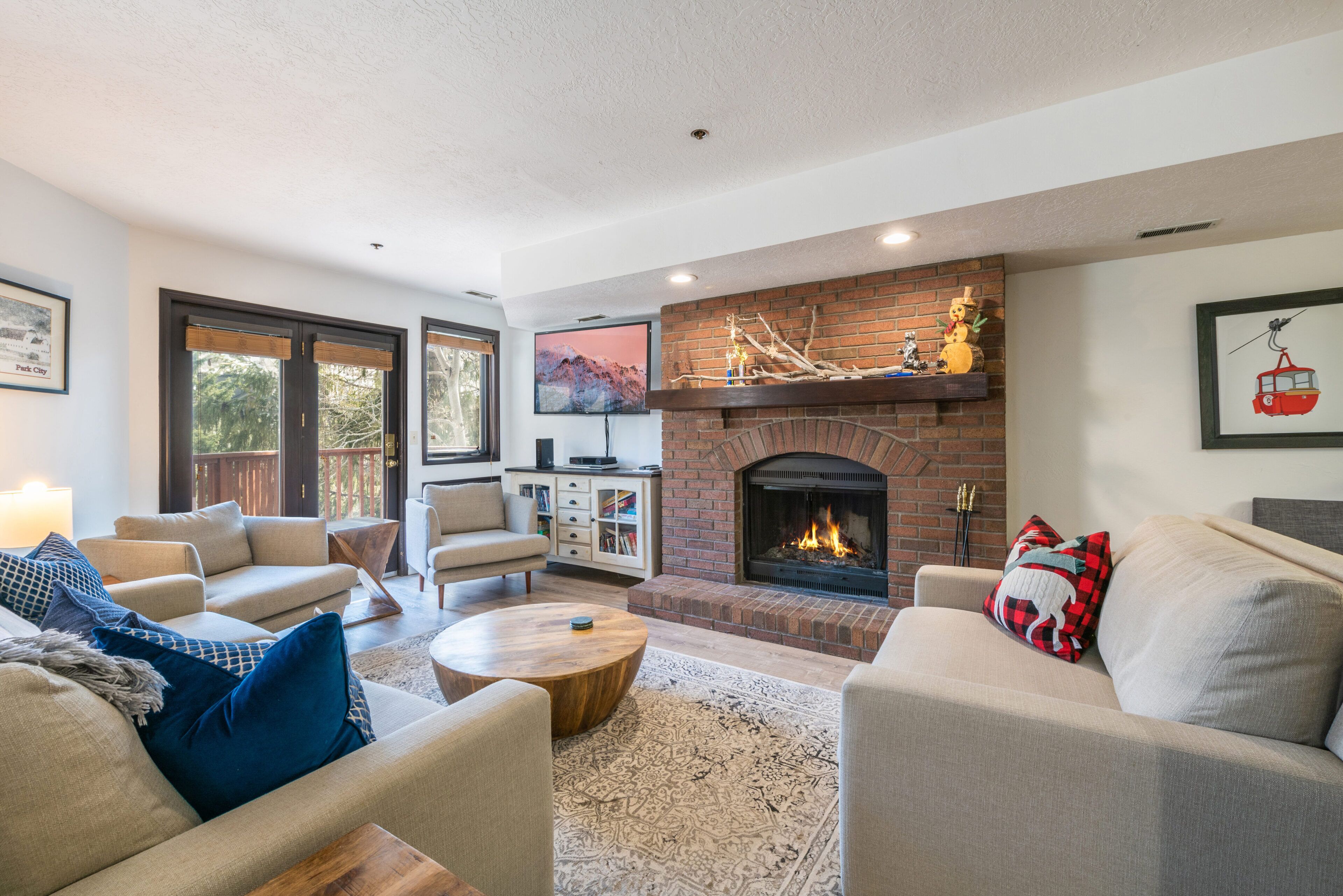 TV, fireplace