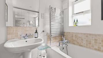 Shower, hair dryer, shampoo