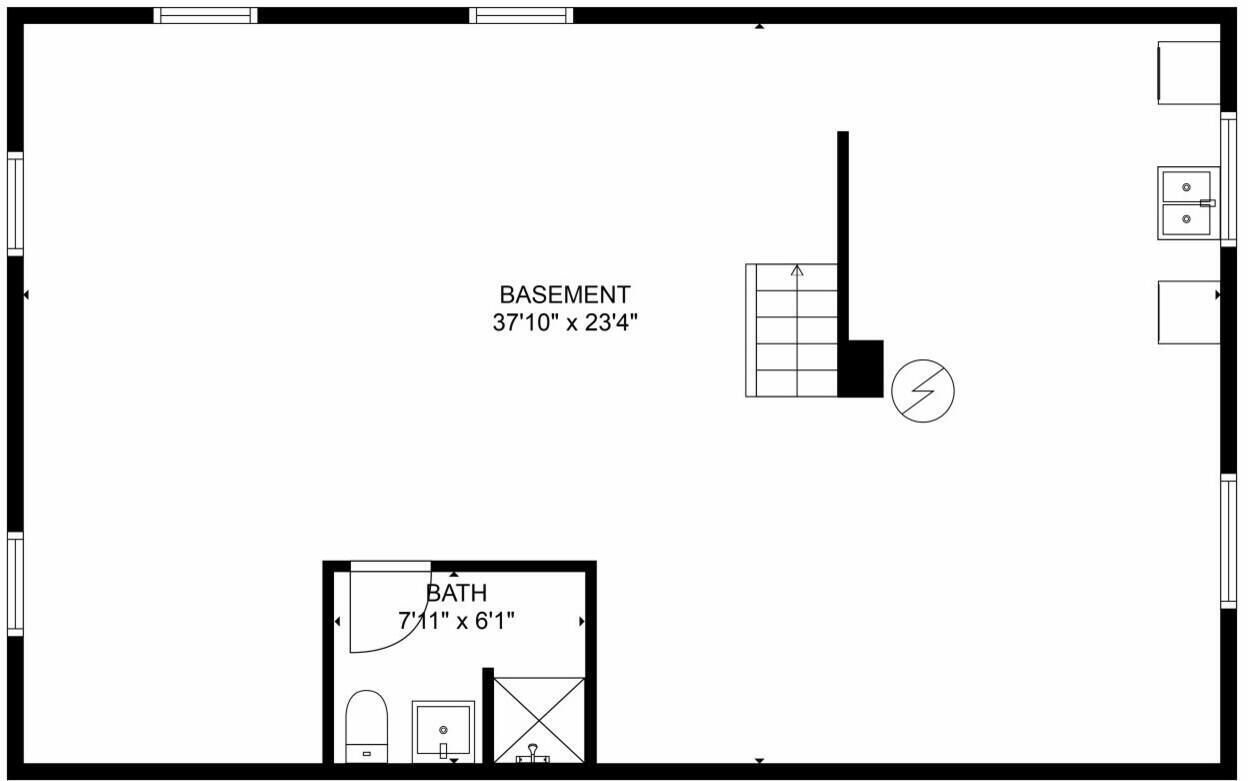 Plano de planta de una habitación de hotel, con un sótano de 11,4 metros cuadrados y un baño de 4,3 metros cuadrados.