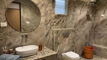 Double Room, Balcony, City View | Bathroom | Shower, free toiletries, towels, soap