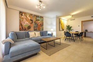 Living area - Guadalmansa Beach Flat | Modern & Steps to Shore (Estepona)