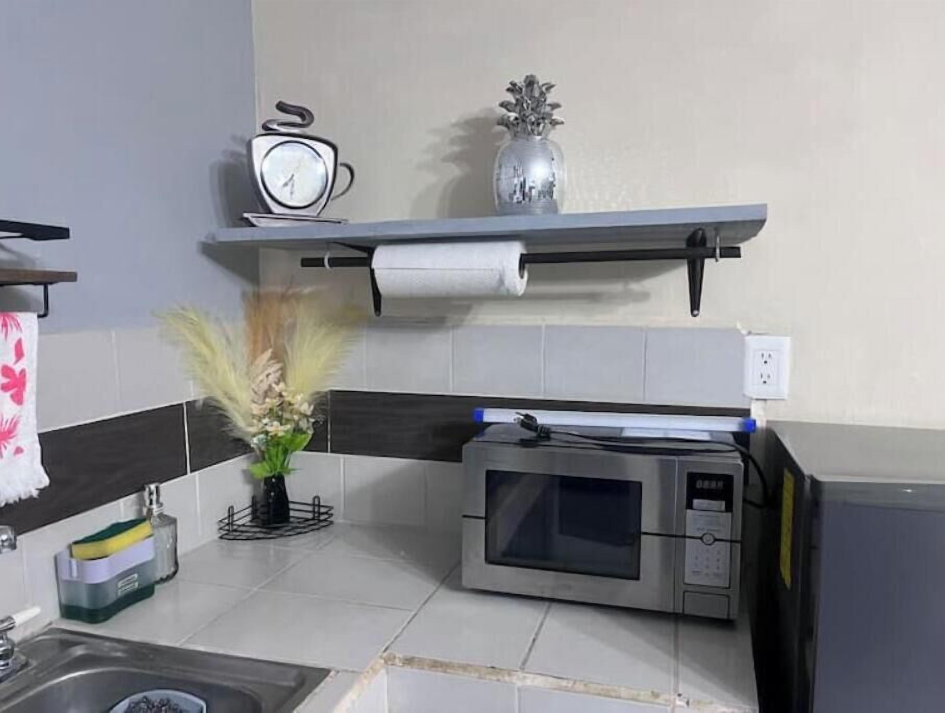 Fridge, microwave, coffee/tea maker, electric kettle