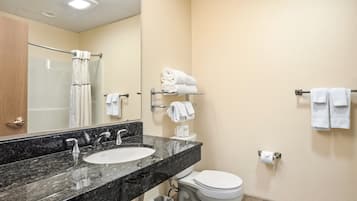 Towels, soap, shampoo, toilet paper