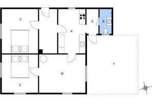 A floor plan with labeled rooms Z, W, K, E, B, and T. - 4 Star Holiday Home in Ullerslev (Ullerslev)