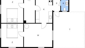 A floor plan with labeled rooms Z, W, K, E, and B, including a bathroom and kitchen area. - 4 Star Holiday Home in Ullerslev (Ullerslev)