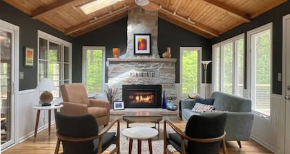 5 min to Warren Dunes! Private Wooded Retreat w/ Sunroom, Firepit & Fireplace