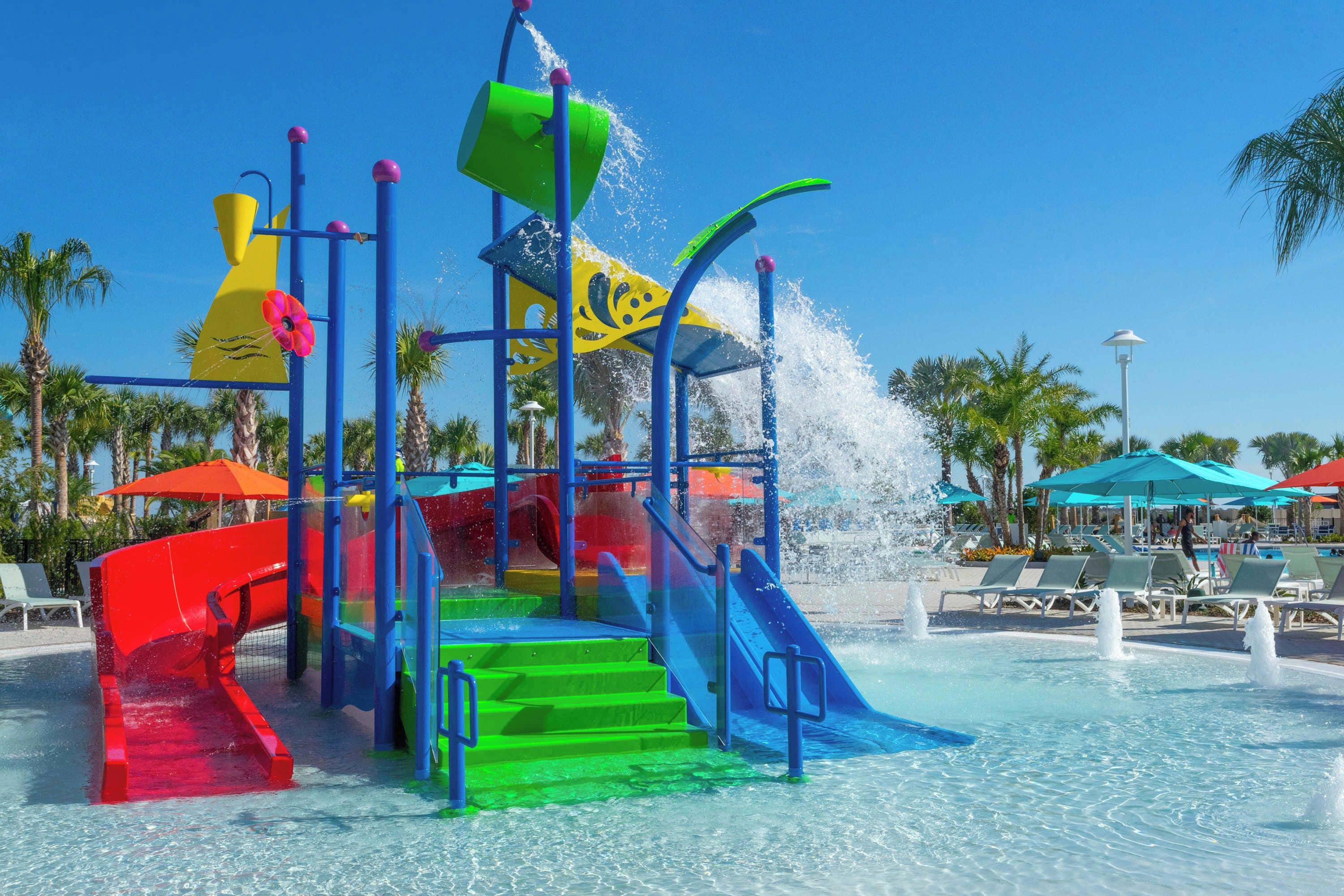 A water park with slides and a pool.