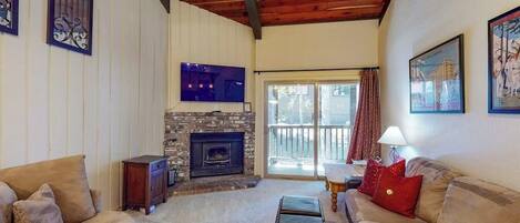TV, fireplace, table football, ping pong
